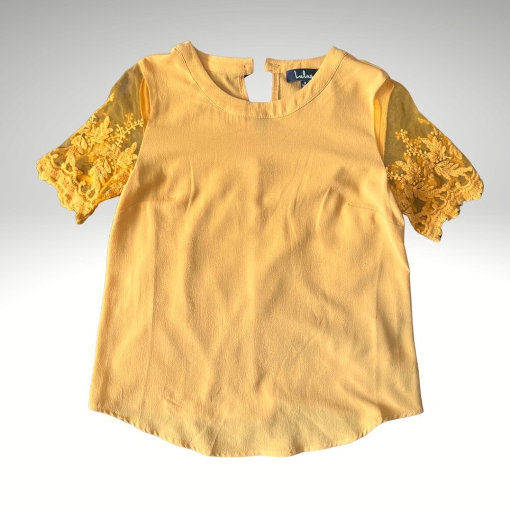 Lulus Mustard Yellow Lace Sleeve Blouse Top Small Boho Chic